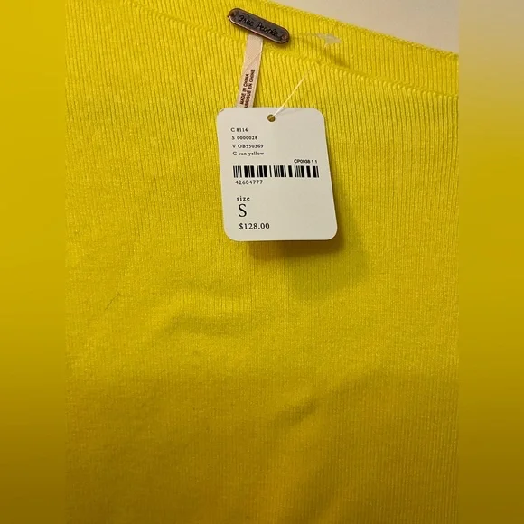 NWT Free People Asymmetrical Neckline Sun Yellow Pullover Sweater S - Picture 5 of 6